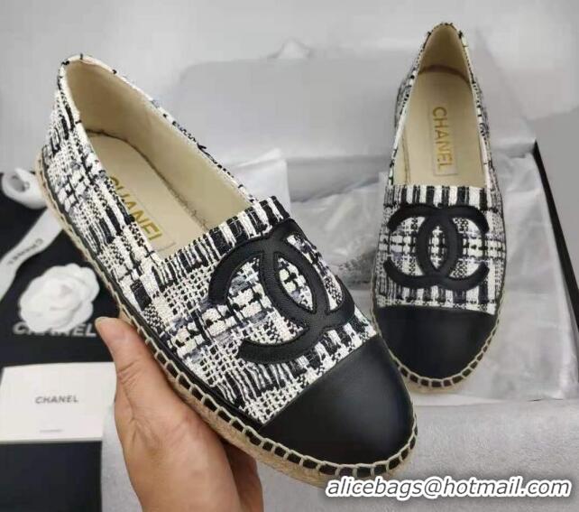 Grade Chanel Tweed & Lambskin Espadrilles Flat Black 816019