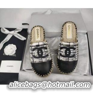 Most Popular Chanel Tweed & Lambskin Espadrilles Mules Black 816019