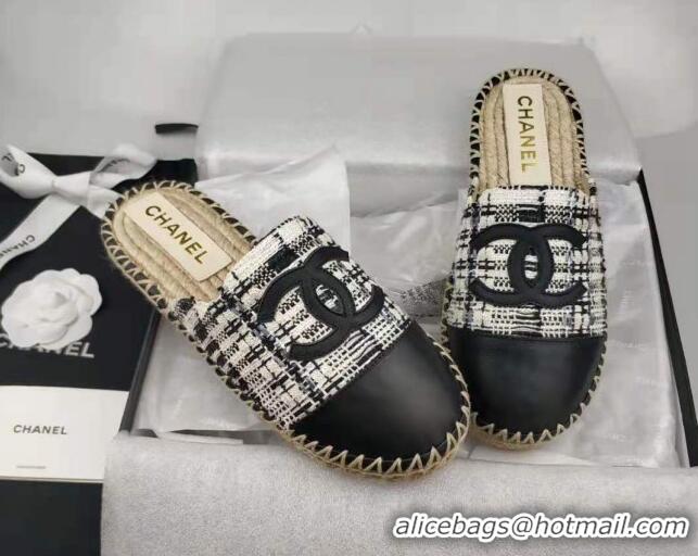 Most Popular Chanel Tweed & Lambskin Espadrilles Mules Black 816019