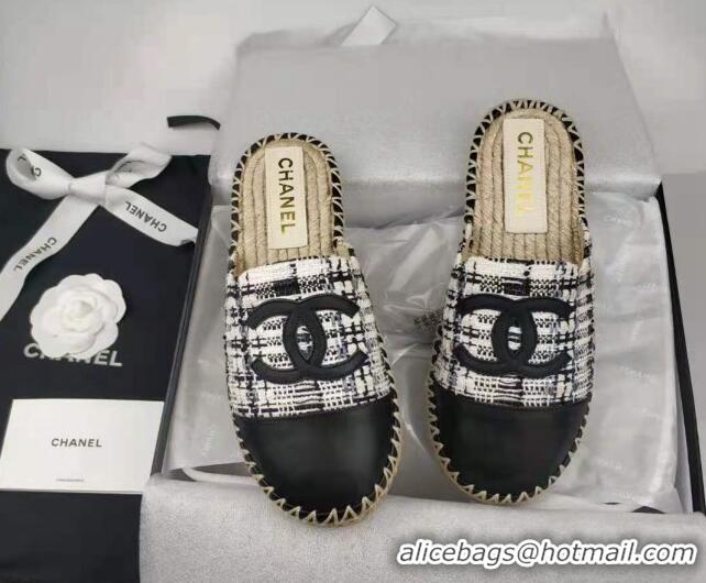 Most Popular Chanel Tweed & Lambskin Espadrilles Mules Black 816019