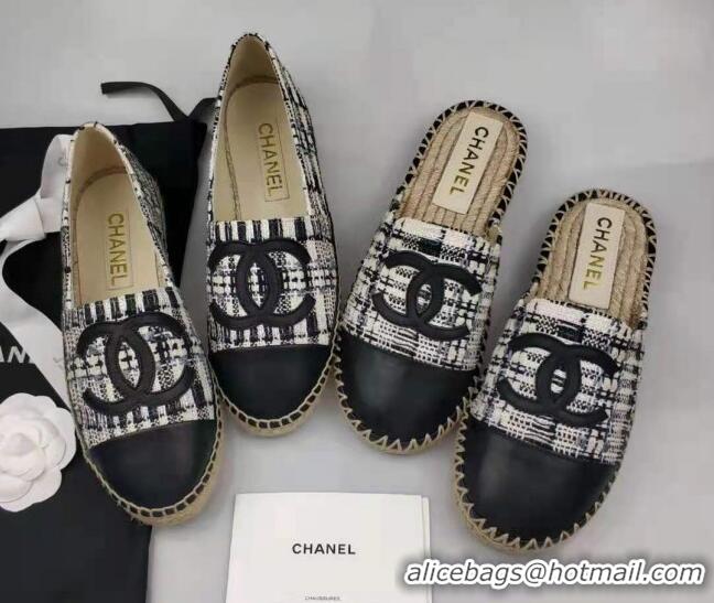 Most Popular Chanel Tweed & Lambskin Espadrilles Mules Black 816019