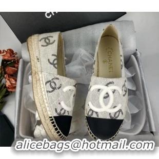 Best Product Chanel CC Fabric Espadrilles Flat Grey 816021