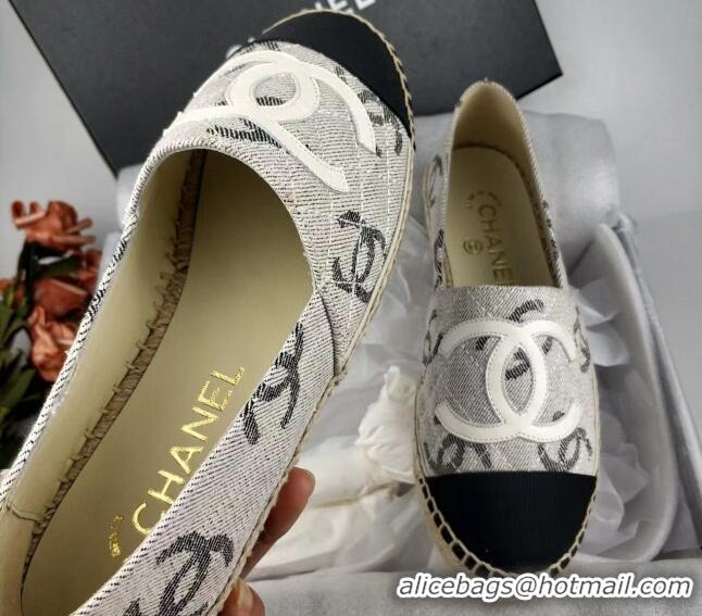 Best Product Chanel CC Fabric Espadrilles Flat Grey 816021