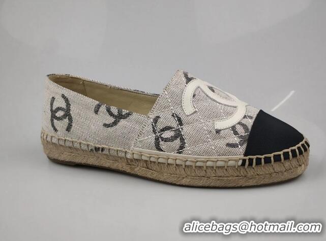 Best Product Chanel CC Fabric Espadrilles Flat Grey 816021