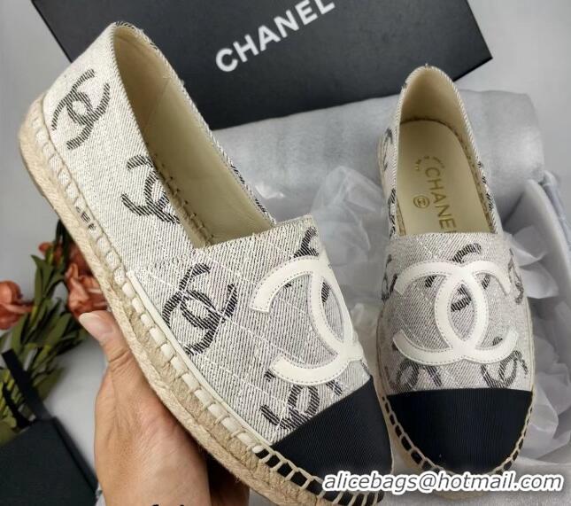 Best Product Chanel CC Fabric Espadrilles Flat Grey 816021