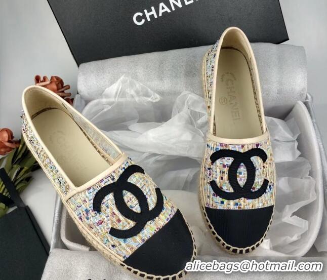 Good Looking Chanel Tweed & Grosgrain Espadrilles Flat Multicolor 816024