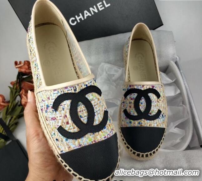 Good Looking Chanel Tweed & Grosgrain Espadrilles Flat Multicolor 816024