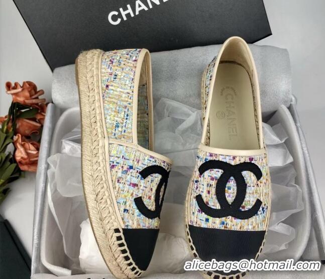 Good Looking Chanel Tweed & Grosgrain Espadrilles Flat Multicolor 816024