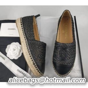 Lower Price Chanel Straw-Like & Lambskin Espadrilles Flat Black 816023