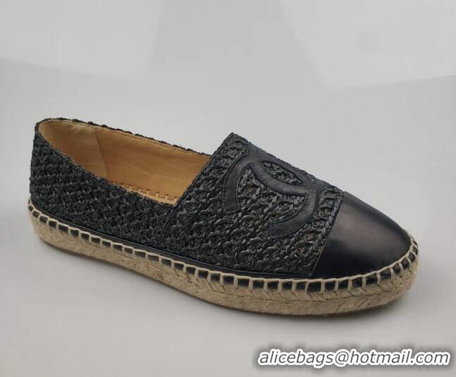 Lower Price Chanel Straw-Like & Lambskin Espadrilles Flat Black 816023