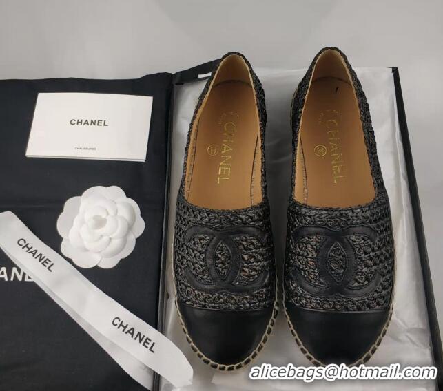 Lower Price Chanel Straw-Like & Lambskin Espadrilles Flat Black 816023