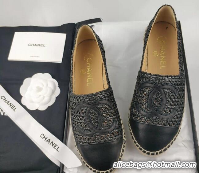 Lower Price Chanel Straw-Like & Lambskin Espadrilles Flat Black 816023