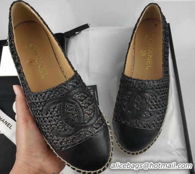 Lower Price Chanel Straw-Like & Lambskin Espadrilles Flat Black 816023