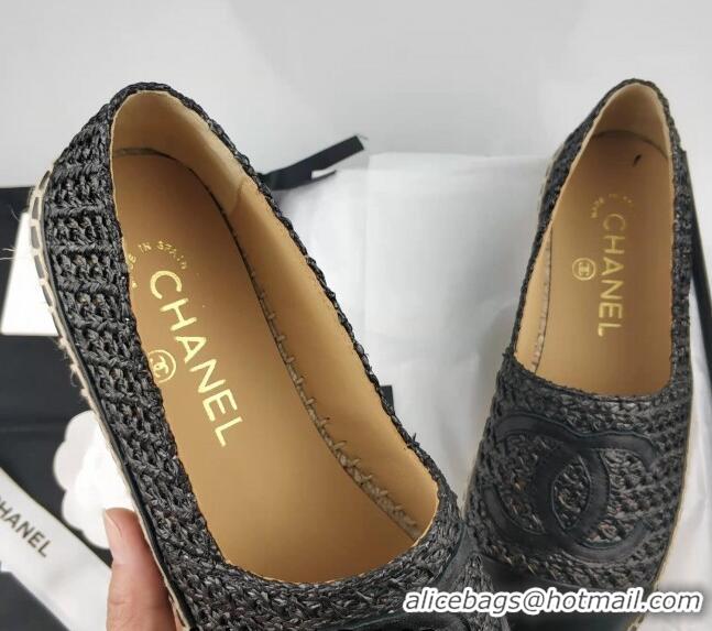 Lower Price Chanel Straw-Like & Lambskin Espadrilles Flat Black 816023