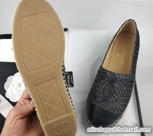 Lower Price Chanel Straw-Like & Lambskin Espadrilles Flat Black 816023