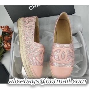 Hot Style Chanel Tweed, Metal-Tone and Lambskin Espadrilles Flat Pink 816026