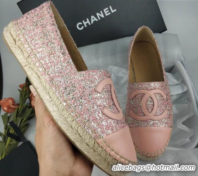 Hot Style Chanel Tweed, Metal-Tone and Lambskin Espadrilles Flat Pink 816026