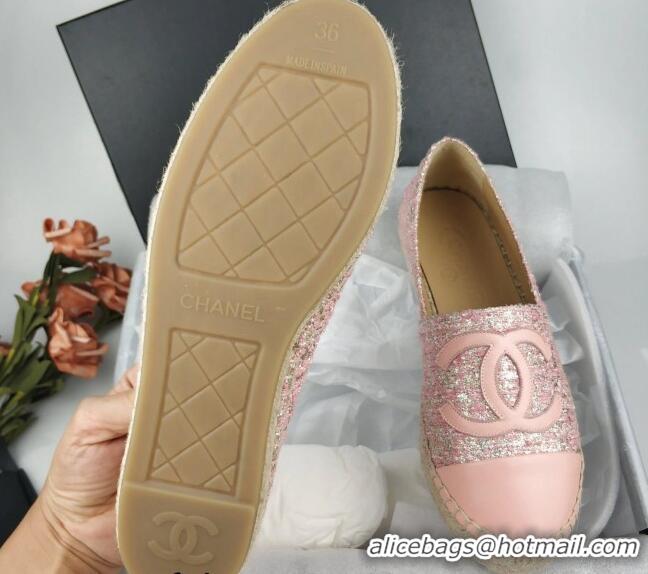 Hot Style Chanel Tweed, Metal-Tone and Lambskin Espadrilles Flat Pink 816026