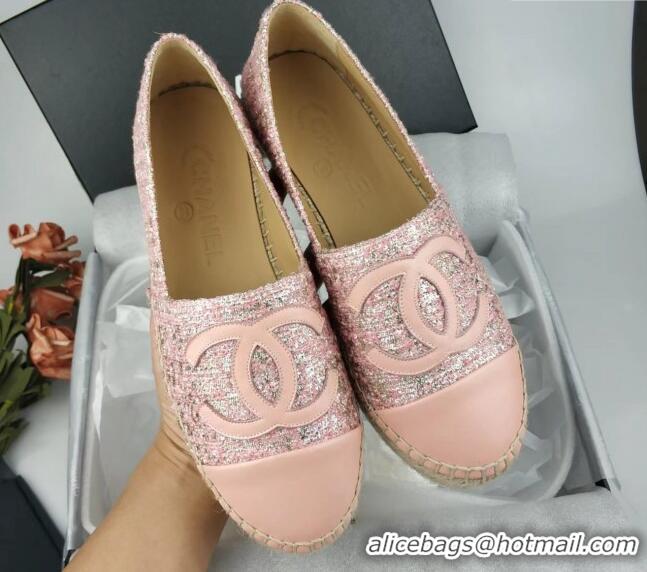 Hot Style Chanel Tweed, Metal-Tone and Lambskin Espadrilles Flat Pink 816026