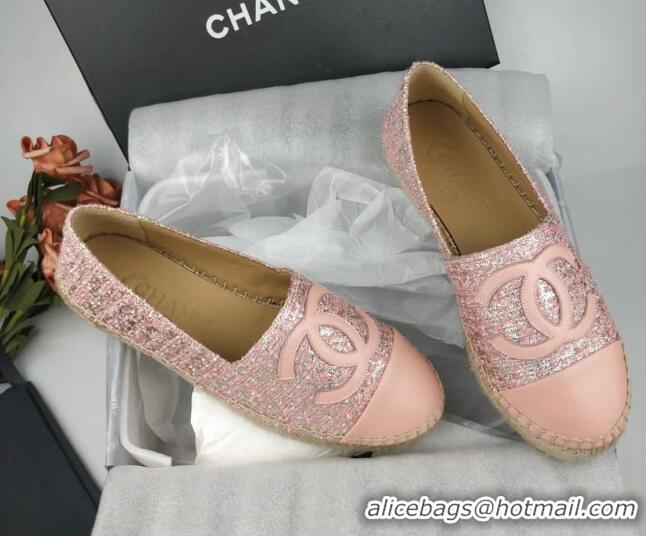 Hot Style Chanel Tweed, Metal-Tone and Lambskin Espadrilles Flat Pink 816026