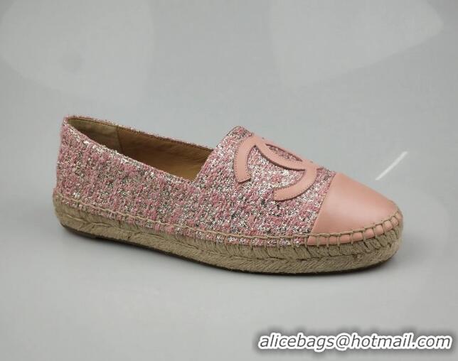 Hot Style Chanel Tweed, Metal-Tone and Lambskin Espadrilles Flat Pink 816026