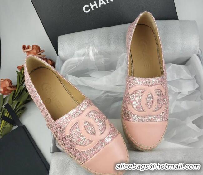 Hot Style Chanel Tweed, Metal-Tone and Lambskin Espadrilles Flat Pink 816026