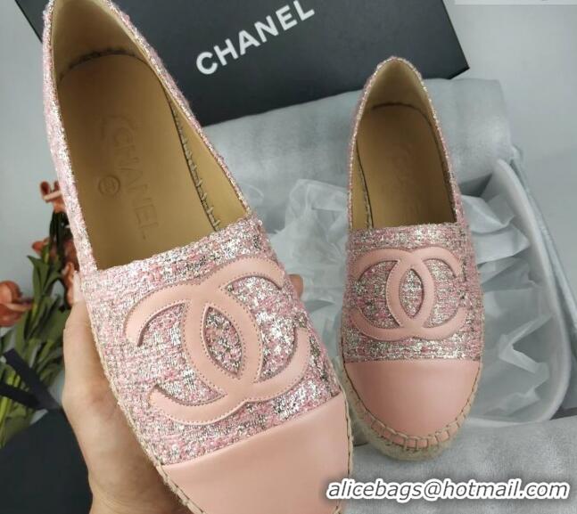 Hot Style Chanel Tweed, Metal-Tone and Lambskin Espadrilles Flat Pink 816026