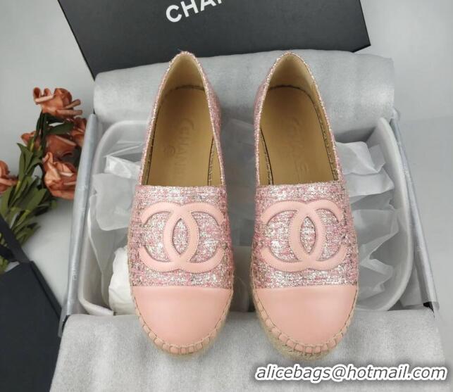 Hot Style Chanel Tweed, Metal-Tone and Lambskin Espadrilles Flat Pink 816026