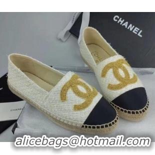 Cheap Price Chanel Tweed & Grosgrain Espadrilles Flat White 816027