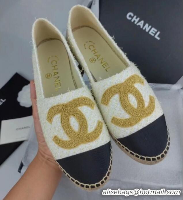 Cheap Price Chanel Tweed & Grosgrain Espadrilles Flat White 816027