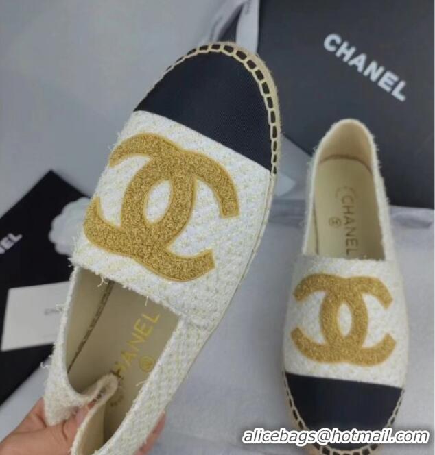 Cheap Price Chanel Tweed & Grosgrain Espadrilles Flat White 816027