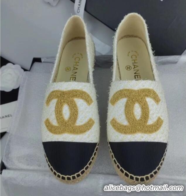 Cheap Price Chanel Tweed & Grosgrain Espadrilles Flat White 816027