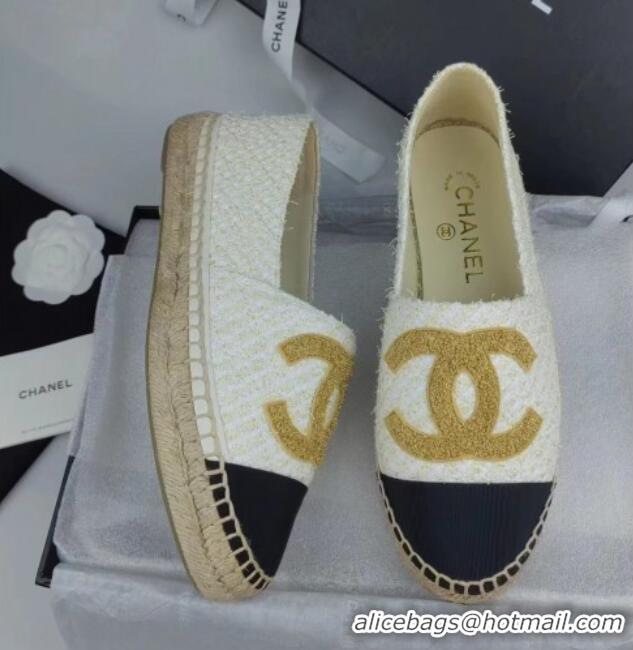 Cheap Price Chanel Tweed & Grosgrain Espadrilles Flat White 816027