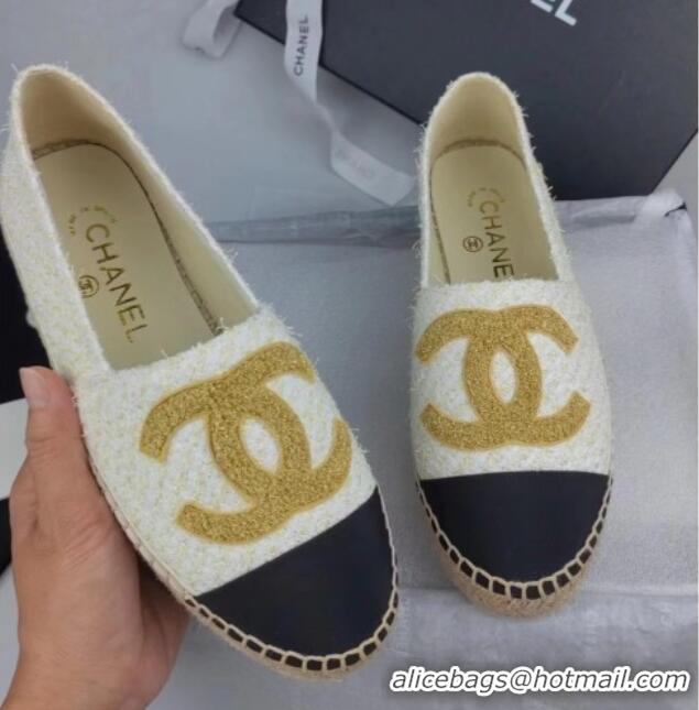 Cheap Price Chanel Tweed & Grosgrain Espadrilles Flat White 816027