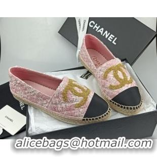 Sumptuous Chanel Tweed & Grosgrain Espadrilles Flat Pink 816028