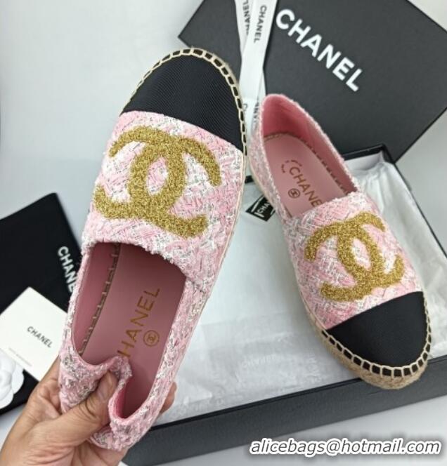 Sumptuous Chanel Tweed & Grosgrain Espadrilles Flat Pink 816028