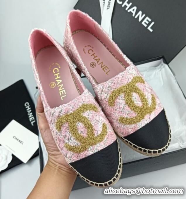 Sumptuous Chanel Tweed & Grosgrain Espadrilles Flat Pink 816028