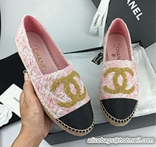 Sumptuous Chanel Tweed & Grosgrain Espadrilles Flat Pink 816028