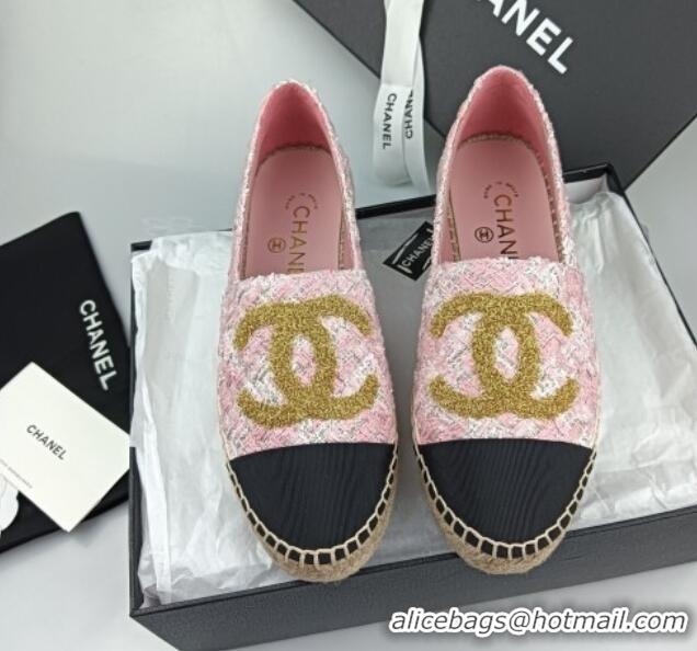 Sumptuous Chanel Tweed & Grosgrain Espadrilles Flat Pink 816028