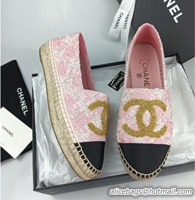 Sumptuous Chanel Tweed & Grosgrain Espadrilles Flat Pink 816028