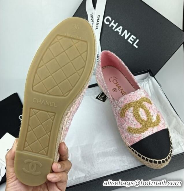 Sumptuous Chanel Tweed & Grosgrain Espadrilles Flat Pink 816028