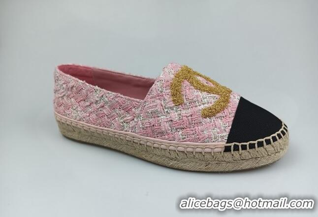 Sumptuous Chanel Tweed & Grosgrain Espadrilles Flat Pink 816028