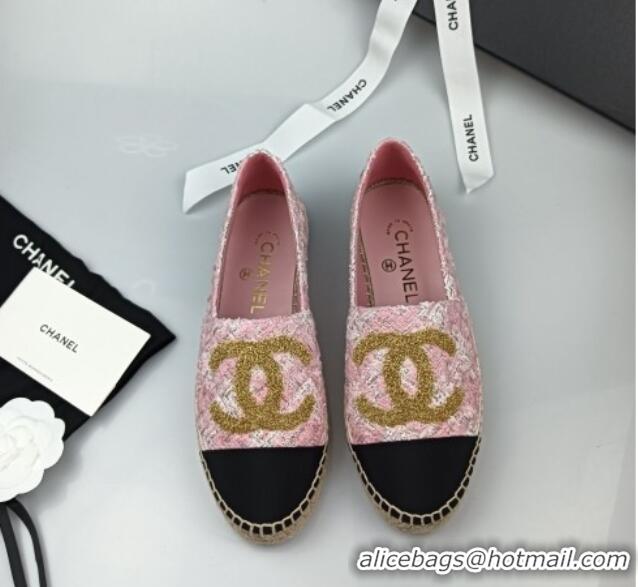 Sumptuous Chanel Tweed & Grosgrain Espadrilles Flat Pink 816028