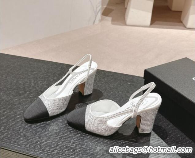 Sophisticated Chanel Strass & Grosgrain Slingback Pumps 9cm G31318 White