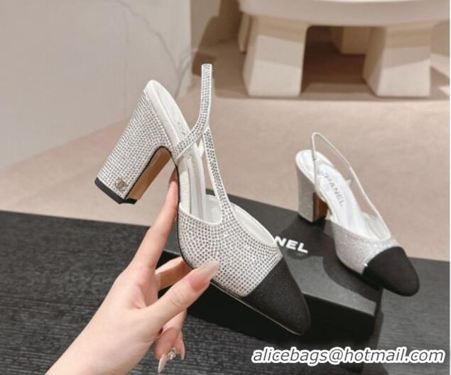 Sophisticated Chanel Strass & Grosgrain Slingback Pumps 9cm G31318 White