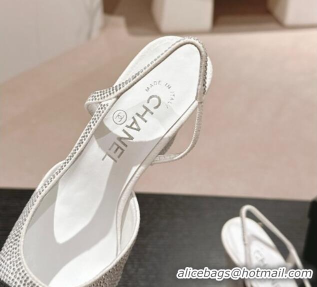 Sophisticated Chanel Strass & Grosgrain Slingback Pumps 9cm G31318 White