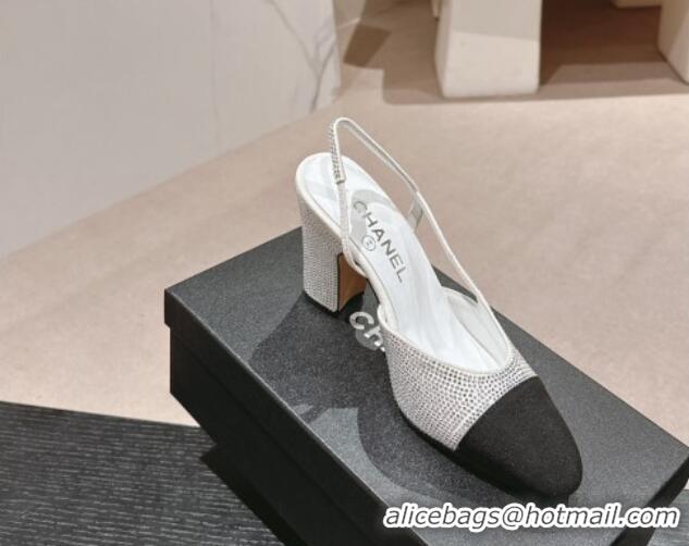 Sophisticated Chanel Strass & Grosgrain Slingback Pumps 9cm G31318 White