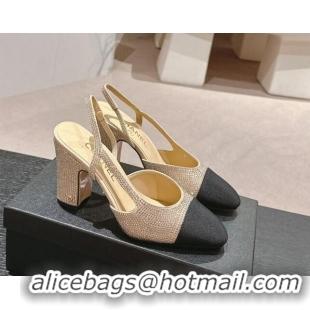 Duplicate Chanel Strass & Grosgrain Slingback Pumps 9cm G31318 Beige 816030