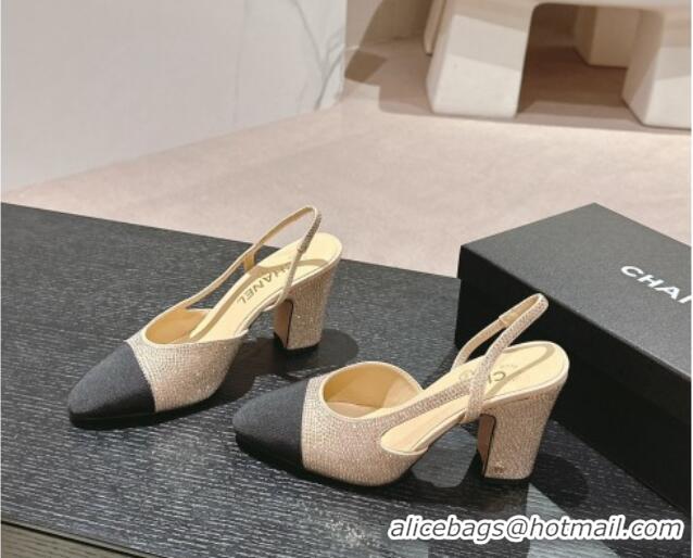 Duplicate Chanel Strass & Grosgrain Slingback Pumps 9cm G31318 Beige 816030