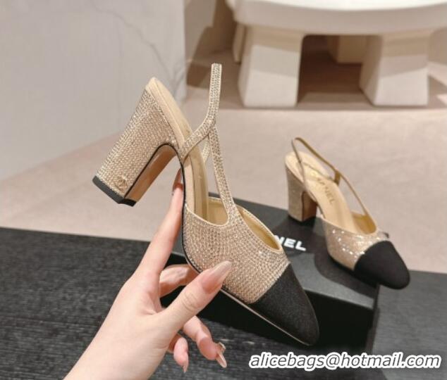 Duplicate Chanel Strass & Grosgrain Slingback Pumps 9cm G31318 Beige 816030